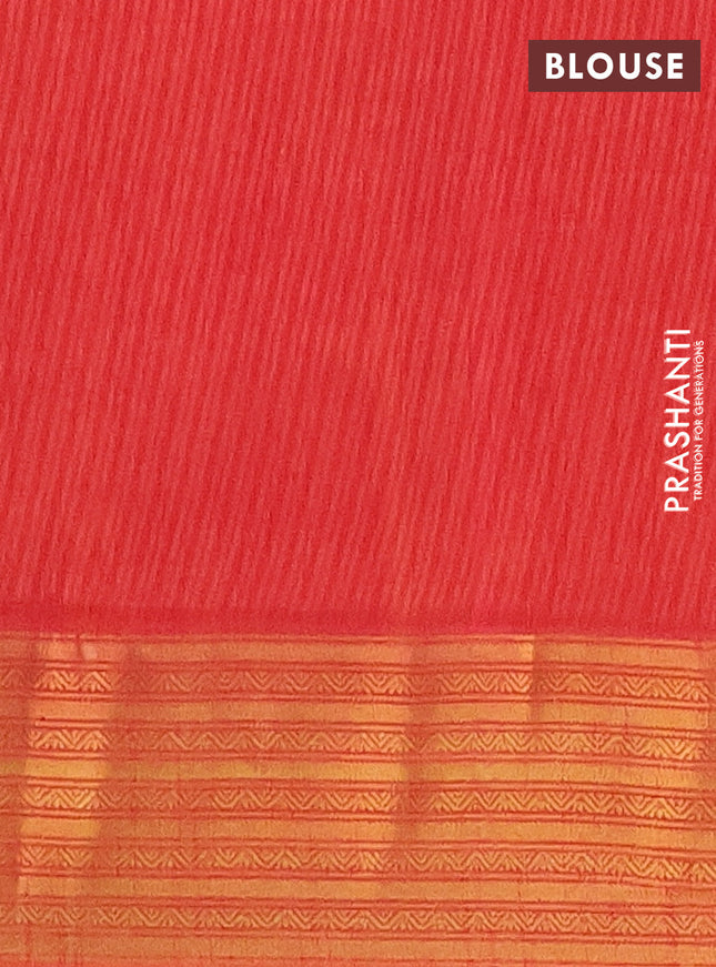 Semi tussar saree mustard yellow and rust shade with allover ikat butta prints and zari woven border