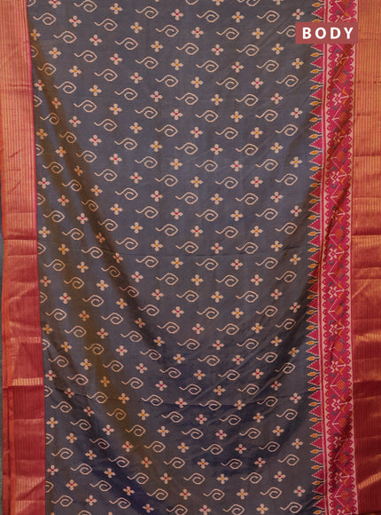 Semi tussar saree dual shade of bluish grey and dual shade of pink with allover ikat butta prints and zari woven border