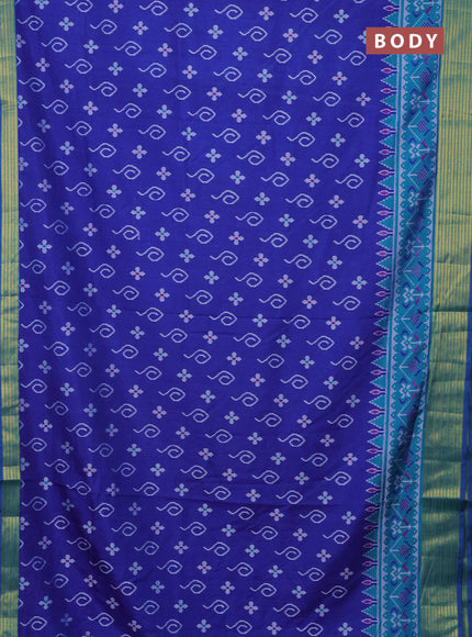 Semi tussar saree blue and teal blue with allover ikat butta prints and zari woven border