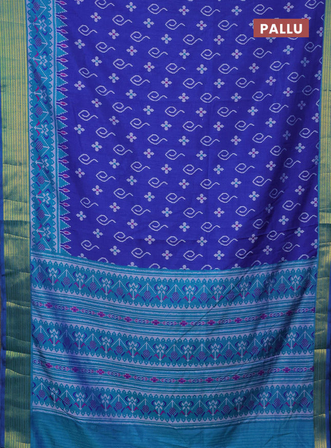 Semi tussar saree blue and teal blue with allover ikat butta prints and zari woven border
