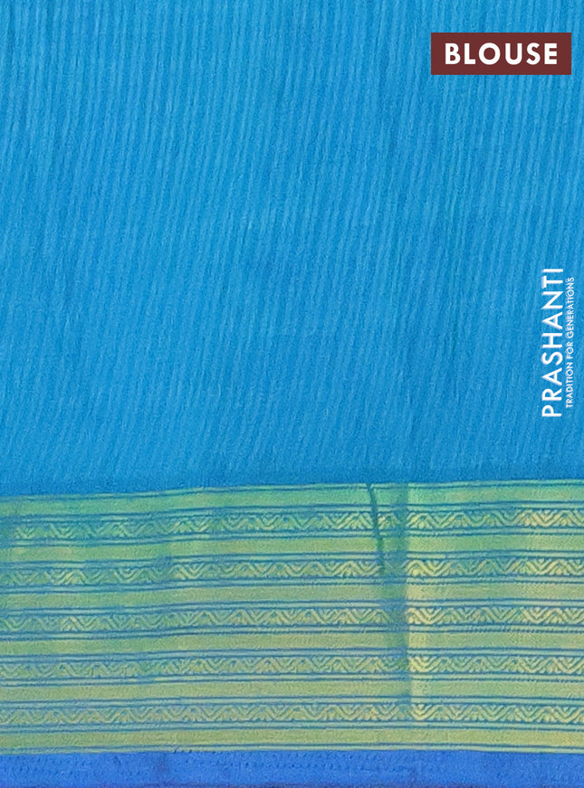 Semi tussar saree blue and teal blue with allover ikat butta prints and zari woven border