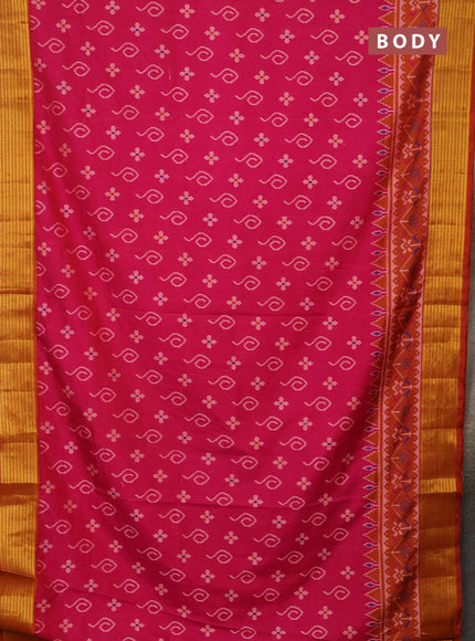 Semi tussar saree pink and rust shade with allover ikat butta prints and zari woven border