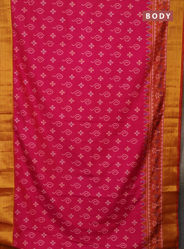 Semi tussar saree pink and rust shade with allover ikat butta prints and zari woven border