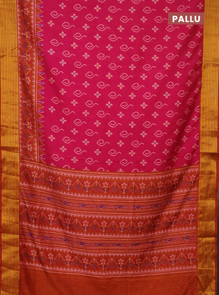Semi tussar saree pink and rust shade with allover ikat butta prints and zari woven border
