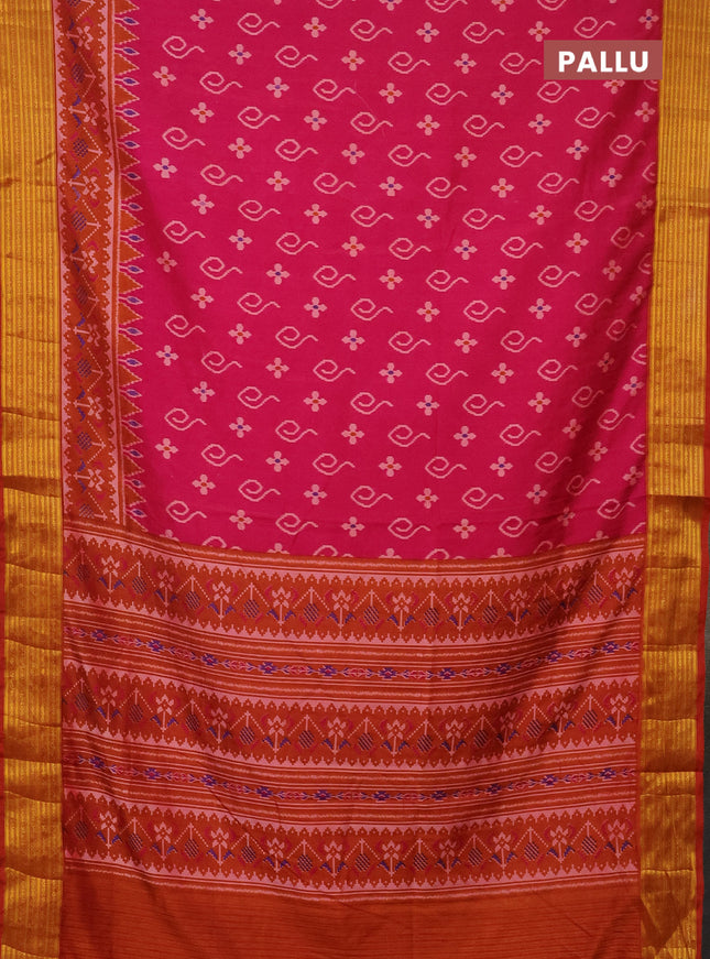 Semi tussar saree pink and rust shade with allover ikat butta prints and zari woven border