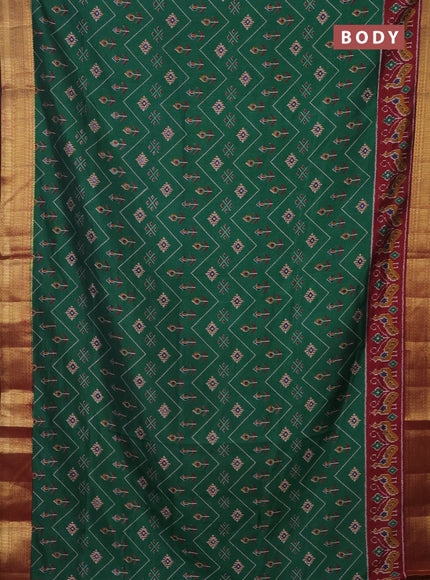 Semi tussar saree green and maroon with allover ikat prints and zari woven border