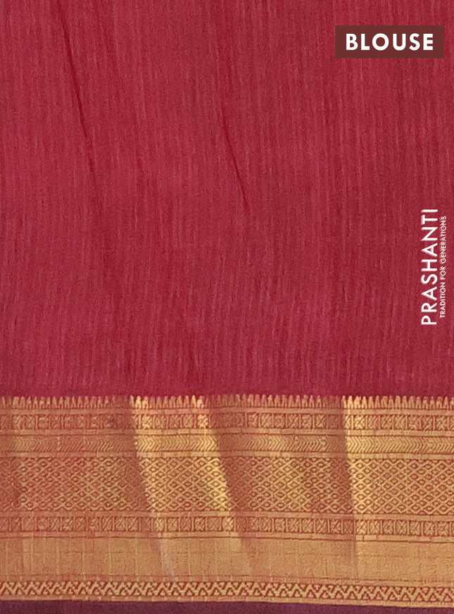 Semi tussar saree green and maroon with allover ikat prints and zari woven border