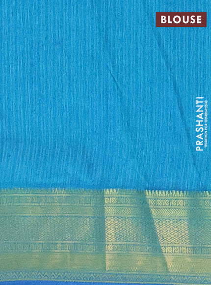 Semi tussar saree dark blue and teal blue with allover ikat prints and zari woven border