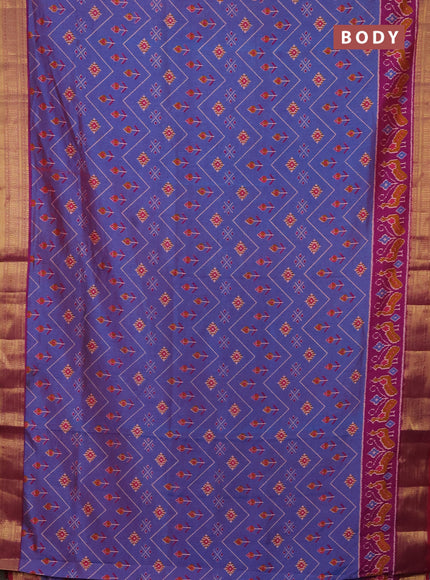 Semi tussar saree dual shade of blue and purple with allover ikat prints and zari woven border