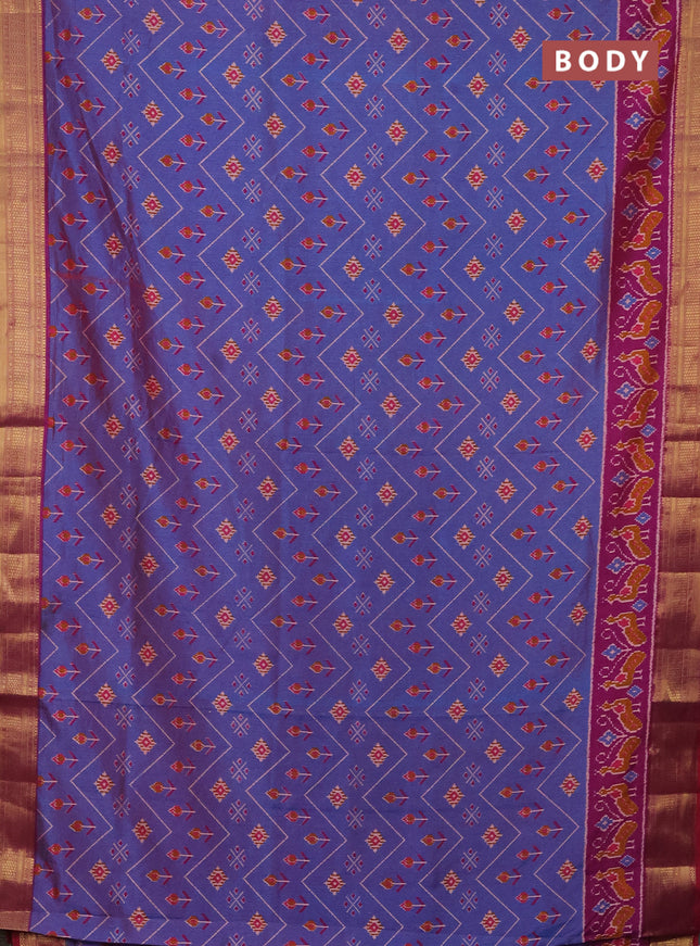 Semi tussar saree dual shade of blue and purple with allover ikat prints and zari woven border