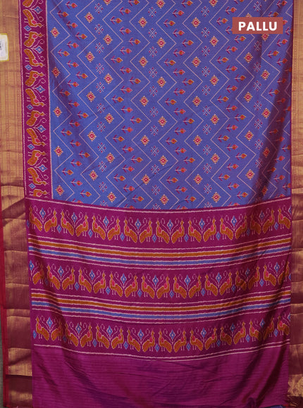 Semi tussar saree dual shade of blue and purple with allover ikat prints and zari woven border