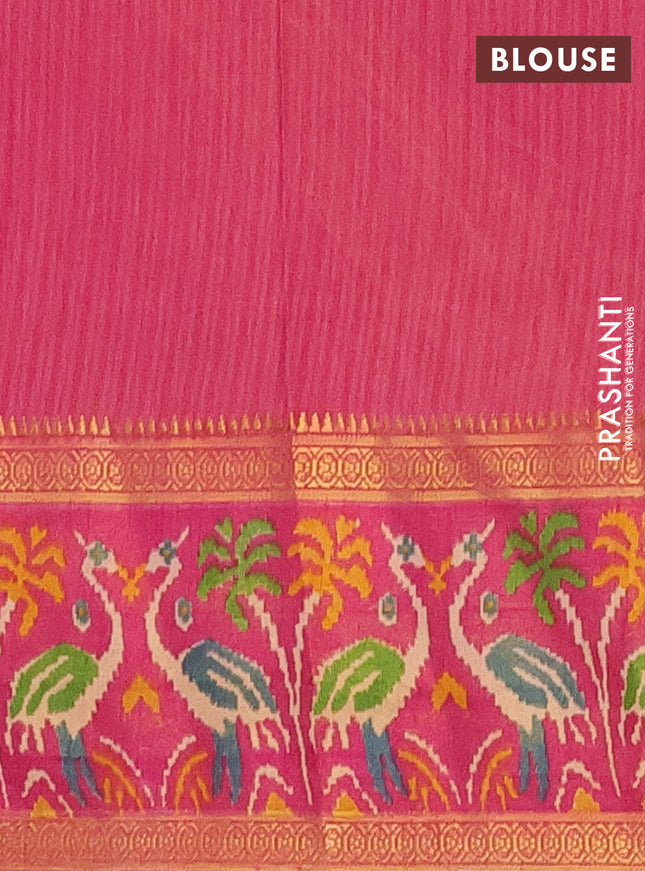 Semi tussar saree dual shade of bluish grey and pink with allover ikat prints and zari woven ikat border