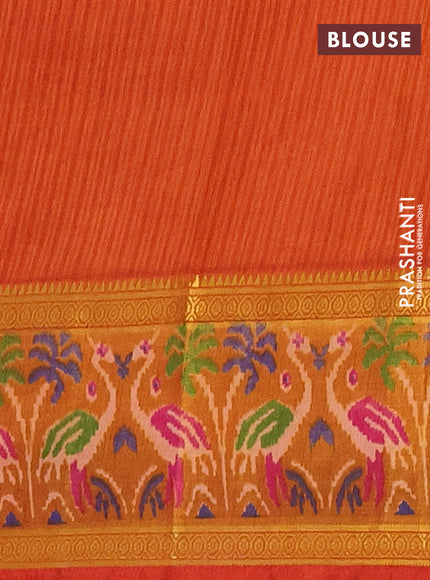 Semi tussar saree pink and dark mustard with allover ikat prints and zari woven ikat border