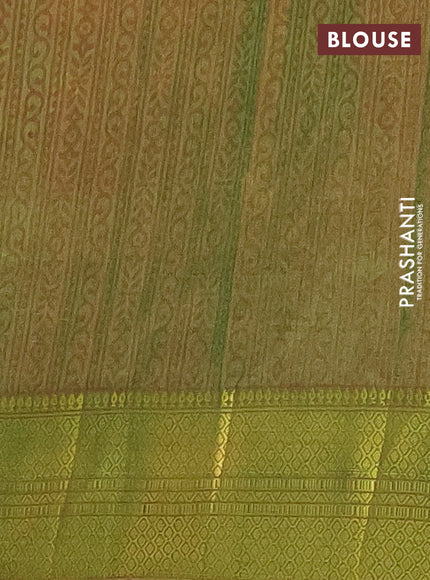 Semi tussar saree pink and dual shade of green with allover ikat prints and zari woven border