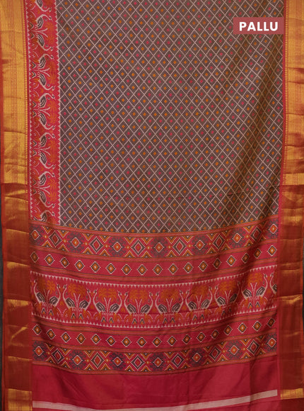 Semi tussar saree dual shade of bluish grey and dual shade of pink with allover ikat prints and zari woven border