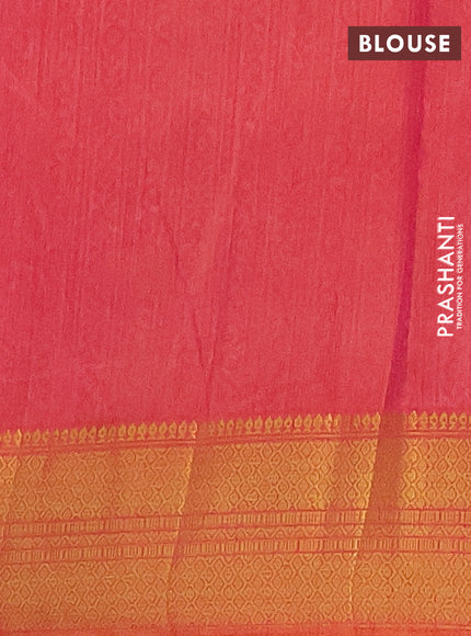 Semi tussar saree dual shade of bluish grey and dual shade of pink with allover ikat prints and zari woven border