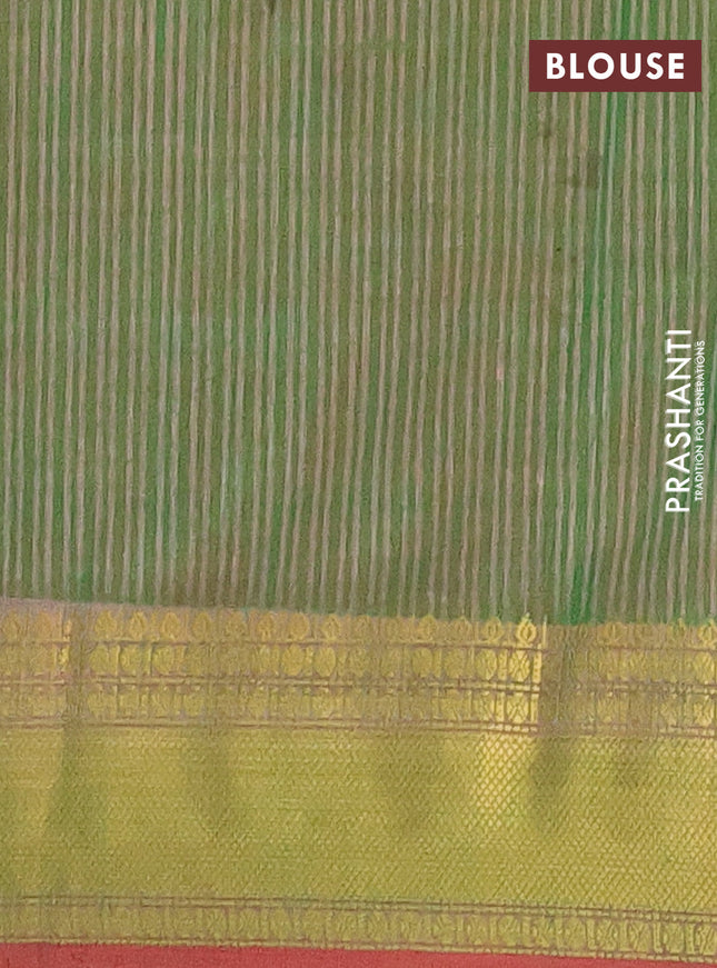 Semi tussar saree pink and dual shade of green with allover warli prints and zari woven border