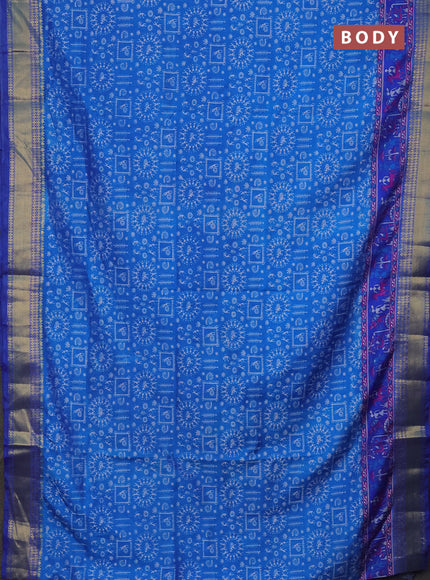 Semi tussar saree cs blue and blue with allover warli prints and zari woven border
