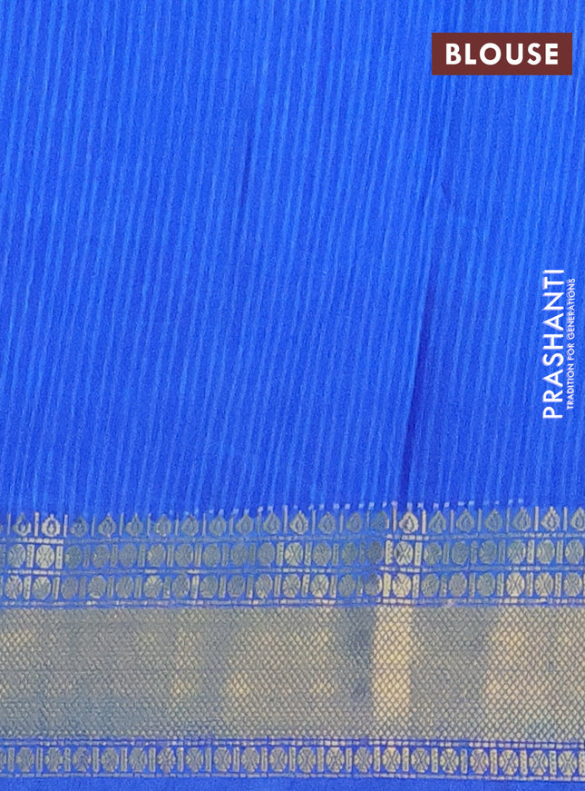 Semi tussar saree cs blue and blue with allover warli prints and zari woven border