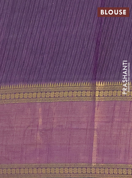 Semi tussar saree teal green and purple with allover zig zag prints and zari woven ikat border