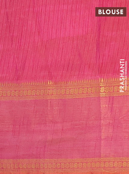 Semi tussar saree dual shade of bluish grey and pink with allover zig zag prints and zari woven ikat border