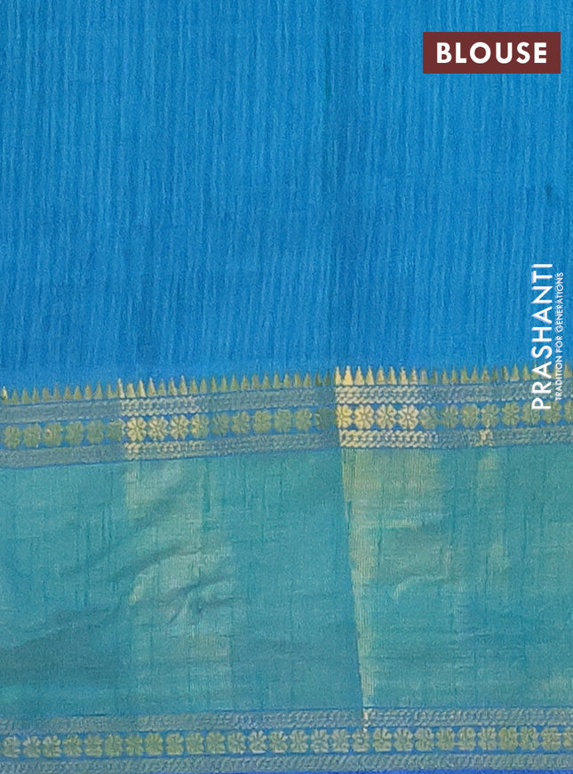 Semi tussar saree blue and teal green with allover zig zag prints and zari woven ikat border