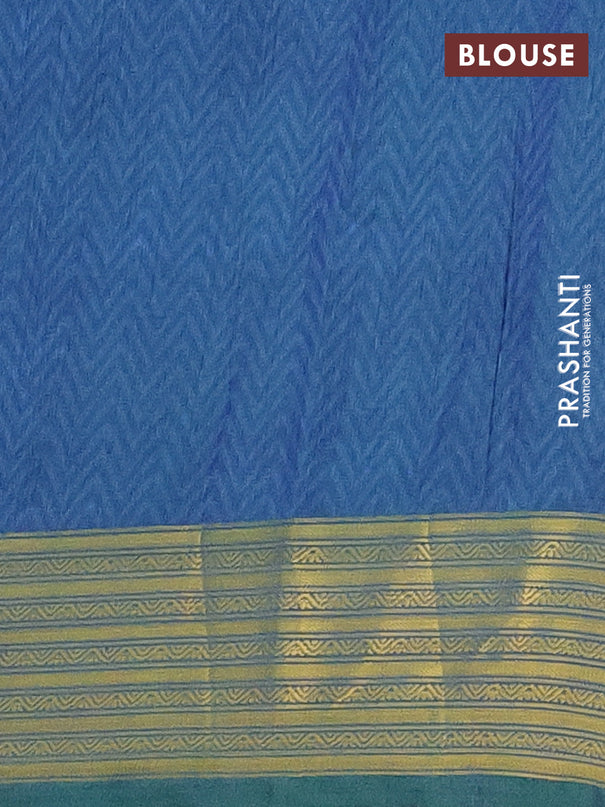Semi tussar saree teal bluish green and dual shade of blue with allover ikat prints and zari woven border