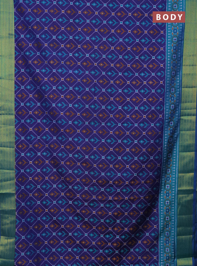 Semi tussar saree dark blue and dual shade of teal blue with allover ikat prints and zari woven border