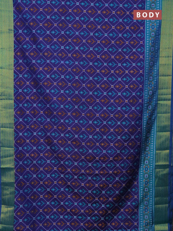 Semi tussar saree dark blue and dual shade of teal blue with allover ikat prints and zari woven border