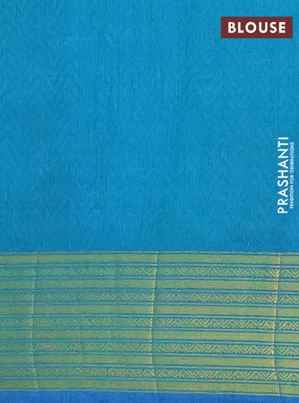 Semi tussar saree dark blue and dual shade of teal blue with allover ikat prints and zari woven border