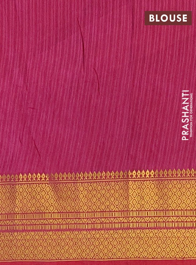 Semi tussar saree pink and dual shade of dark magenta pink with allover ikat prints and zari woven border