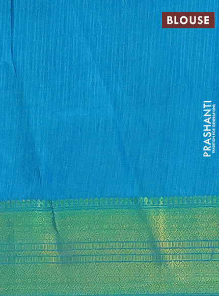 Semi tussar saree teal green and cs blue with allover ikat prints and zari woven border