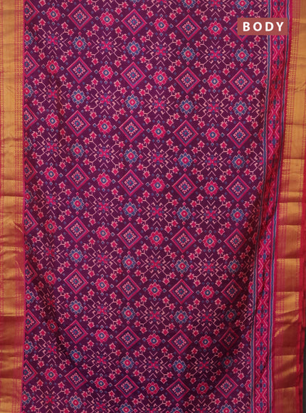 Semi tussar saree purple and pink with allover ikat prints and zari woven border