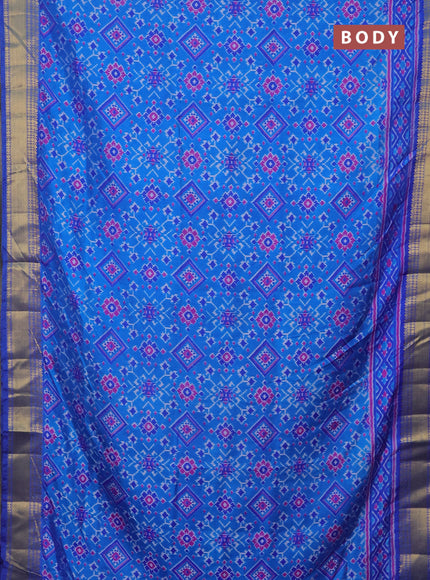 Semi tussar saree cs blue and blue with allover ikat prints and zari woven border