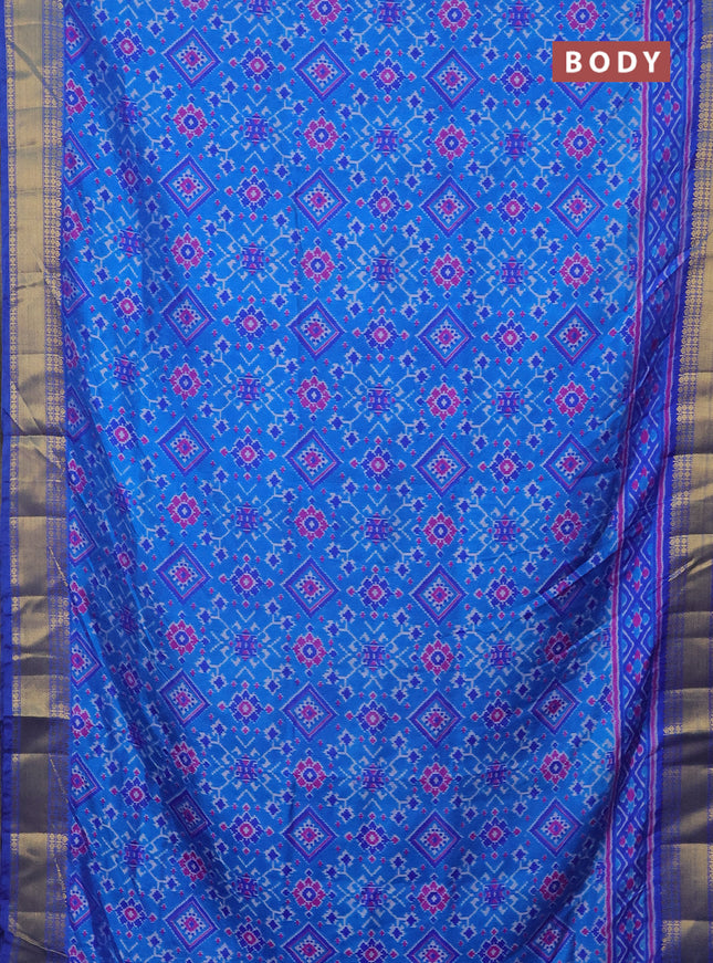 Semi tussar saree cs blue and blue with allover ikat prints and zari woven border