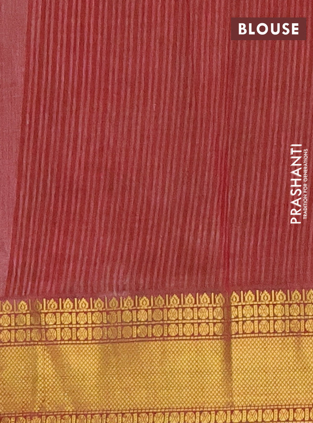 Semi tussar saree green and maroon with allover ikat prints and zari woven border