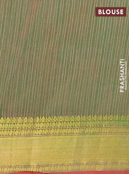 Semi tussar saree pink and dual shade of green with allover ikat prints and zari woven border