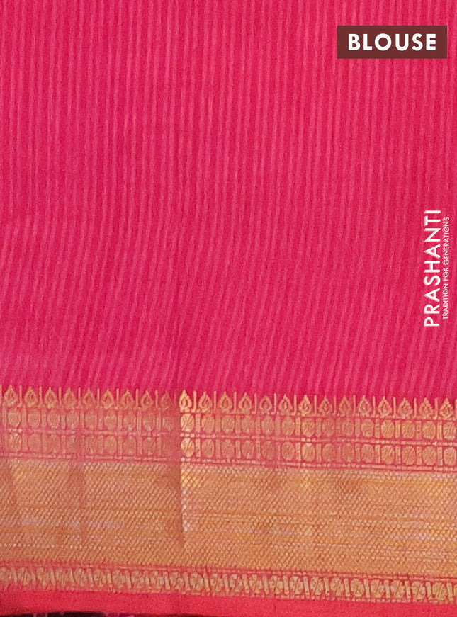 Semi tussar saree purple and pink with allover ikat prints and zari woven border