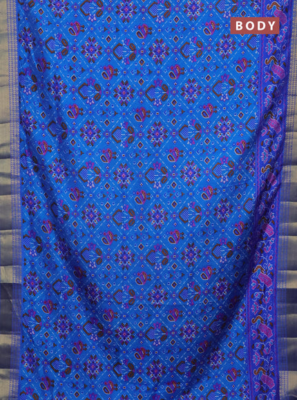 Semi tussar saree blue and cs blue with allover ikat prints and zari woven border