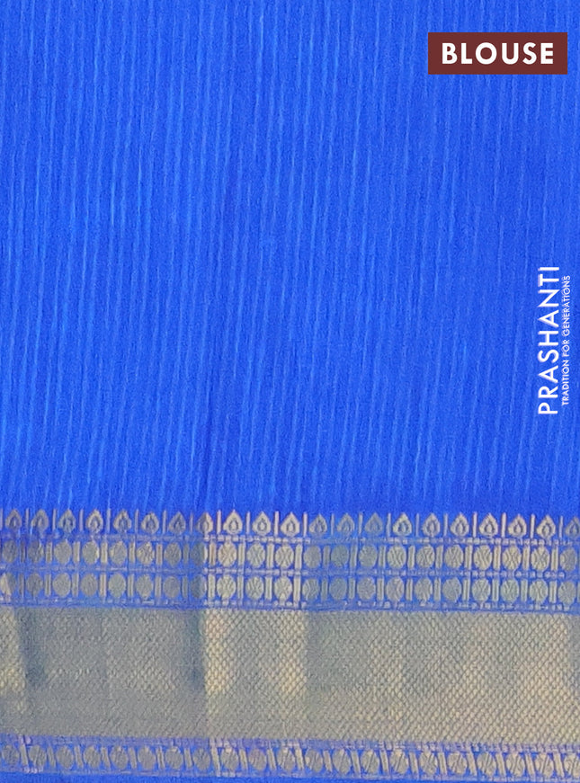 Semi tussar saree blue and cs blue with allover ikat prints and zari woven border