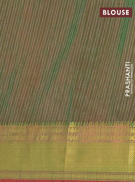 Semi tussar saree pink and dual shade of green with allover ikat prints and zari woven border