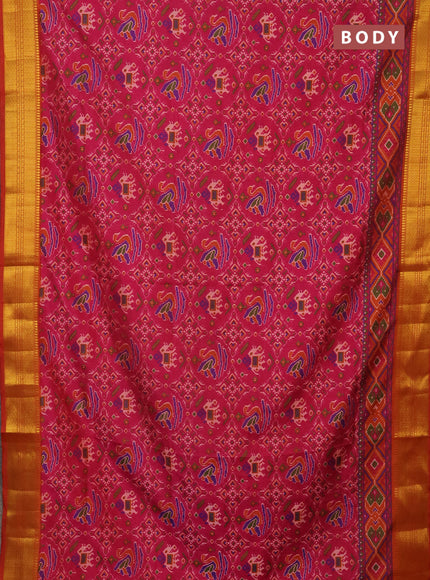 Semi tussar saree pink and rust shade with allover ikat prints and zari woven border