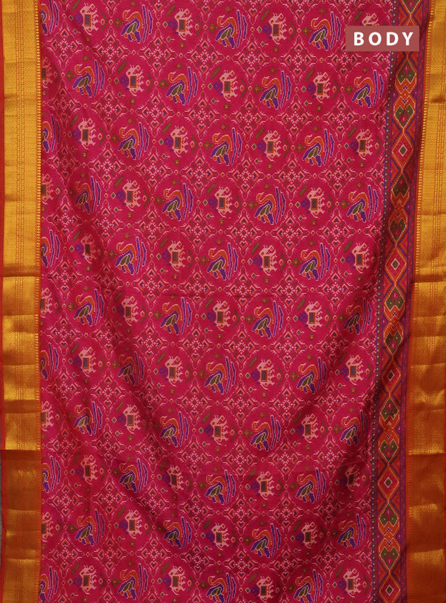 Semi tussar saree pink and rust shade with allover ikat prints and zari woven border