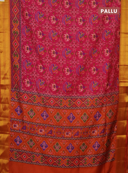 Semi tussar saree pink and rust shade with allover ikat prints and zari woven border
