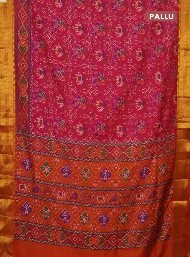 Semi tussar saree pink and rust shade with allover ikat prints and zari woven border