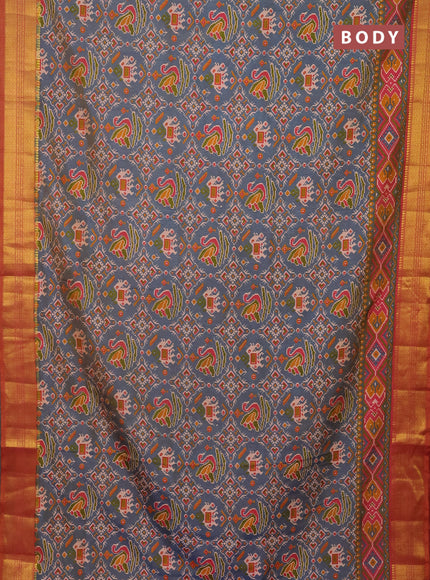 Semi tussar saree dual shade of blue and dual shade of pink with allover ikat prints and zari woven border