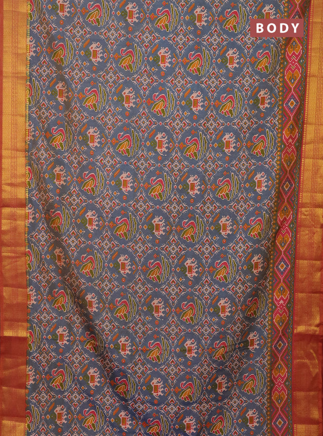 Semi tussar saree dual shade of blue and dual shade of pink with allover ikat prints and zari woven border