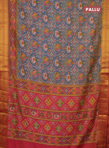 Semi tussar saree dual shade of blue and dual shade of pink with allover ikat prints and zari woven border