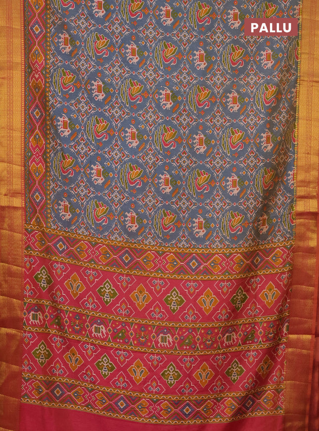 Semi tussar saree dual shade of blue and dual shade of pink with allover ikat prints and zari woven border