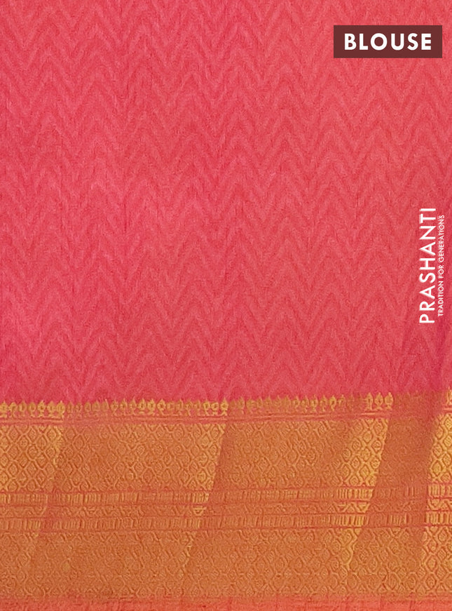 Semi tussar saree dual shade of blue and dual shade of pink with allover ikat prints and zari woven border